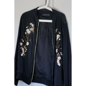 Zara Embroidered Satin Bomber